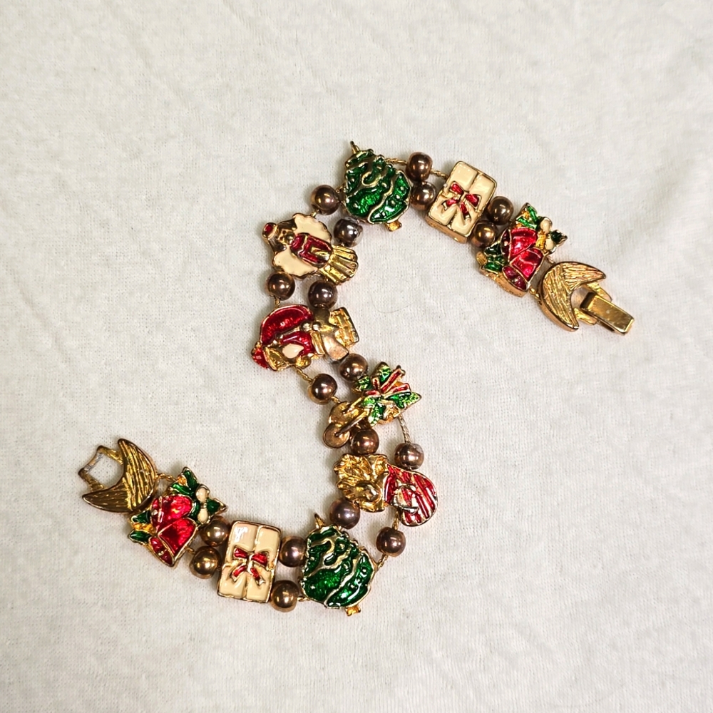 Vintage Christmas Themed Slide Charm Bracelet